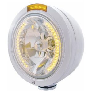 Stainless Steel Bullet Classic Headlight H4 With Amber LED & Signal
