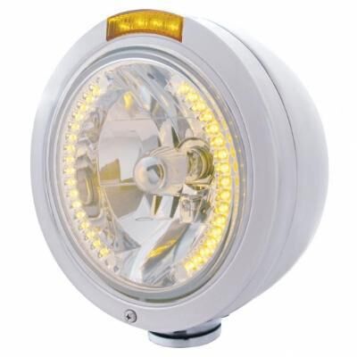 Stainless Steel Bullet Classic Headlight H4 With Amber LED & Signal