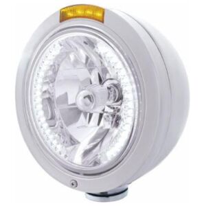 Stainless Steel Bullet Classic Headlight H4 With White LED & Signal