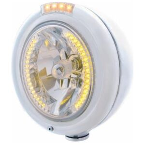 Stainless Steel Classic Headlight H4 With 34 Amber LED & Signal