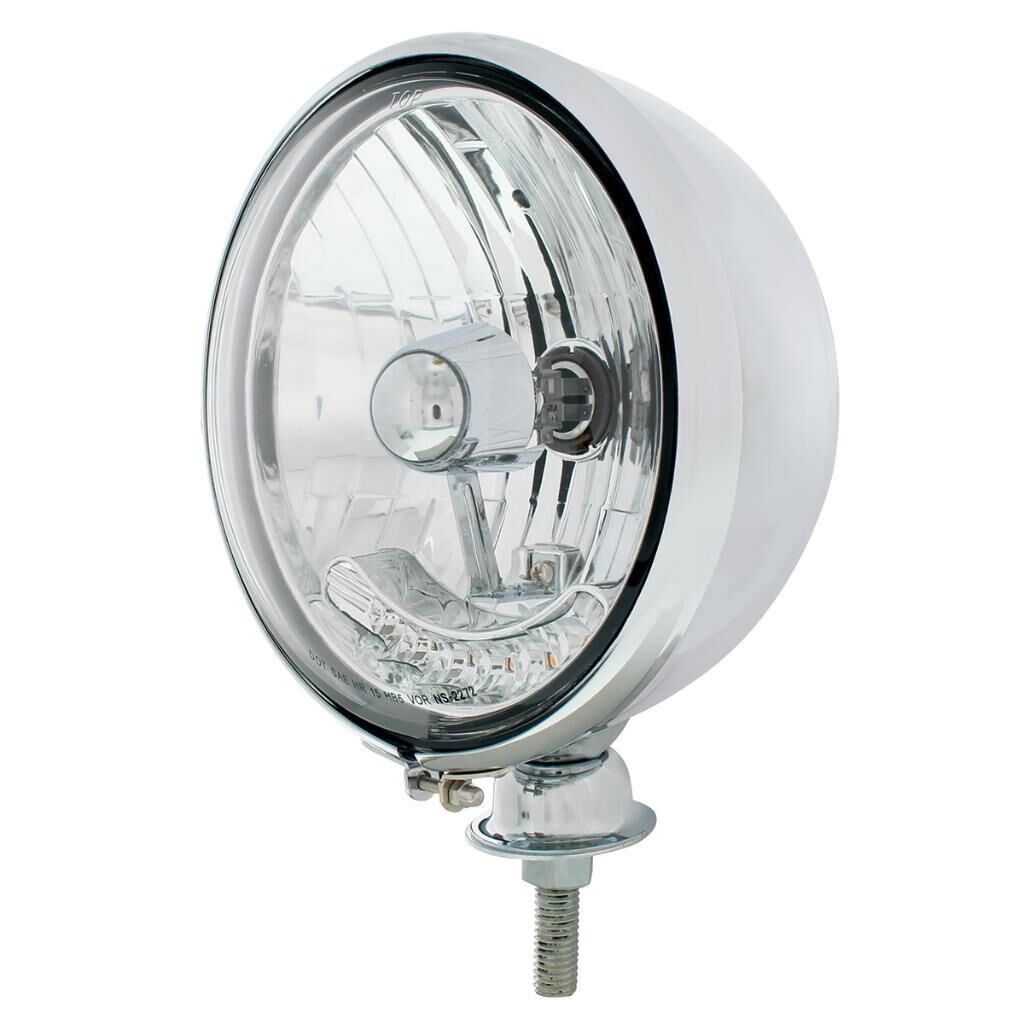 Chrome Kingbee Style Headlight Housing & H4 Bulb With 6 Amber LED