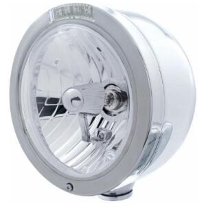 Stainless Steel Bullet Half Moon Headlight Crystal H4 Bulb & LED Turn Signal