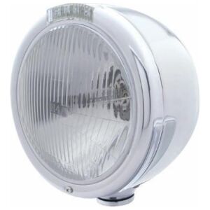 Stainless Steel Classic Half Moon Headlight H4 Bulb & LED Turn Signal