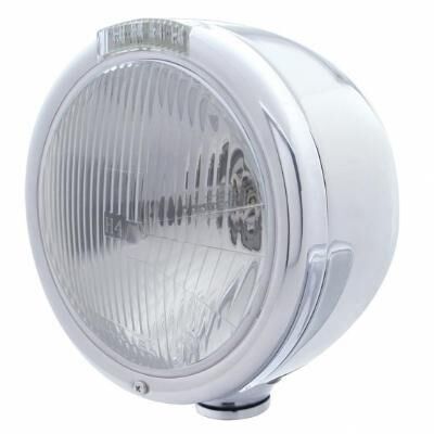 Stainless Steel Classic Half Moon Headlight H4 Bulb & LED Turn Signal