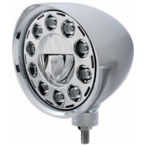 Chrome "Chopper" Headlight With Smooth Visor 11 LED Bulb