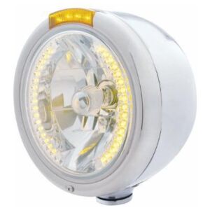 Stainless Steel Classic Half Moon Headlight H4 With Amber LED & Signal