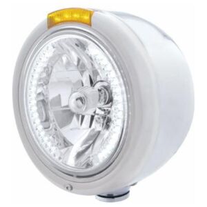 Stainless Steel Classic Half Moon Headlight H4 With White LED & Signal