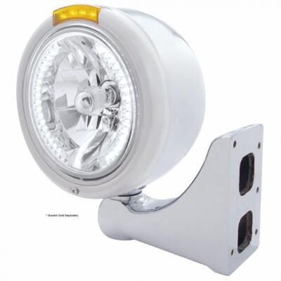 Stainless Steel Classic Half Moon Headlight H4 With White LED & Signal - Bild 2