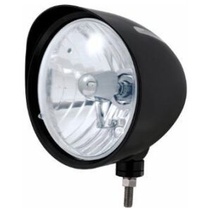 Black "Billet" Style Groove Headlight With Visor Crystal H4 Bulb