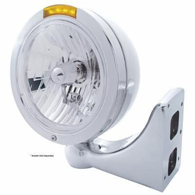 Stainless Steel Bullet Classic Headlight Assembly With Crystal H4 Bulb & LED Turn Signal - Bild 2