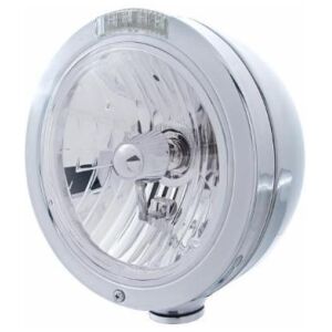 Stainless Steel Bullet Classic Headlight Assembly With Crystal H4 Bulb & LED Turn Signal