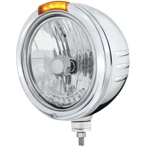 Stainless Steel Bullet Embossed Stripe Headlight H4 With 6 Amber LEDs & Dual Mode LED Signal