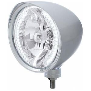 Chrome "Chopper" Headlight With Smooth Visor H4 Bulb With 34 White LED