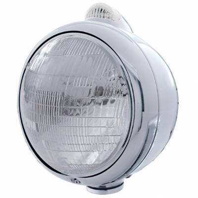 Chrome Guide 682-C Style Headlight 6014 & LED Turn Signal - Clear Lens