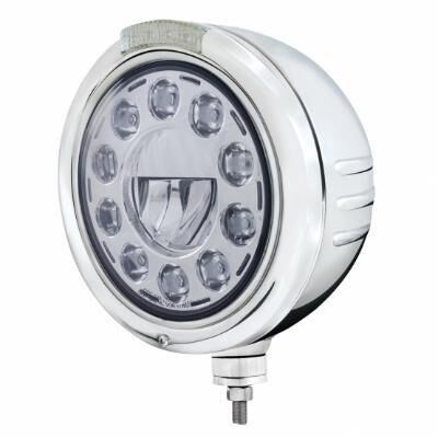 Stainless Steel Classic Embossed Stripe Headlight 11 LED Bulb & Dual Mode LED Signal