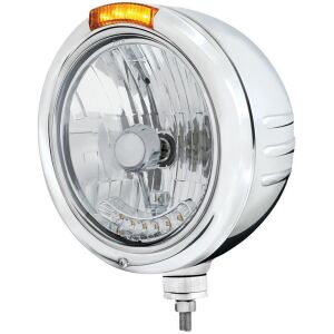 Stainless Steel Classic Embossed Stripe Headlight H4 With 6 Amber LED & Dual Mode LED Signal