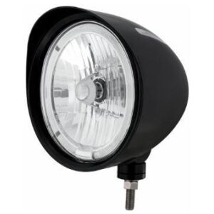 Black "Billet" Style Groove Headlight With Visor 9007 Bulb With LED Halo Rim