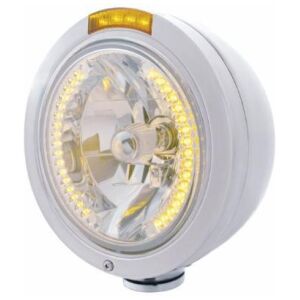 Stainless Steel Bullet Classic Headlight H4 With Amber LED & Signal