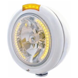 Stainless Steel Classic Headlight H4 With 34 Amber LED & Signal