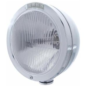 Stainless Steel Bullet Classic Headlight H4 Bulb & LED Turn Signal