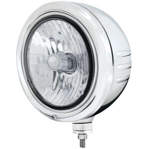 Stainless Classic Embossed Stripe Headlight Housing With Crystal H4 Halogen Headlight