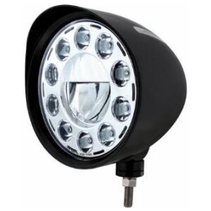 Black "Billet" Style Groove Headlight With Visor 11 LED Bulb - Chrome