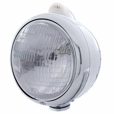 Stainless Steel Guide 682-C Style Headlight H6024 & LED Turn Signal - Clear Lens