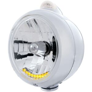 Stainless Steel Guide 682-C Headlight H4 With 6 Amber LED & LED Signal - Clear Lens