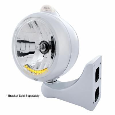 Stainless Steel Guide 682-C Headlight H4 With 6 Amber LED & LED Signal - Clear Lens - Bild 4